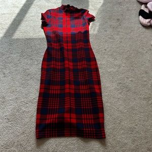 Short sleeve dress with red and blue plaid pattern. From shein and a size small.
